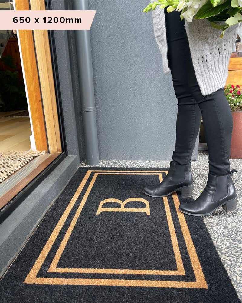Doormat Initial Insert Black Double Border Initial Custom Doormat | Door Mates