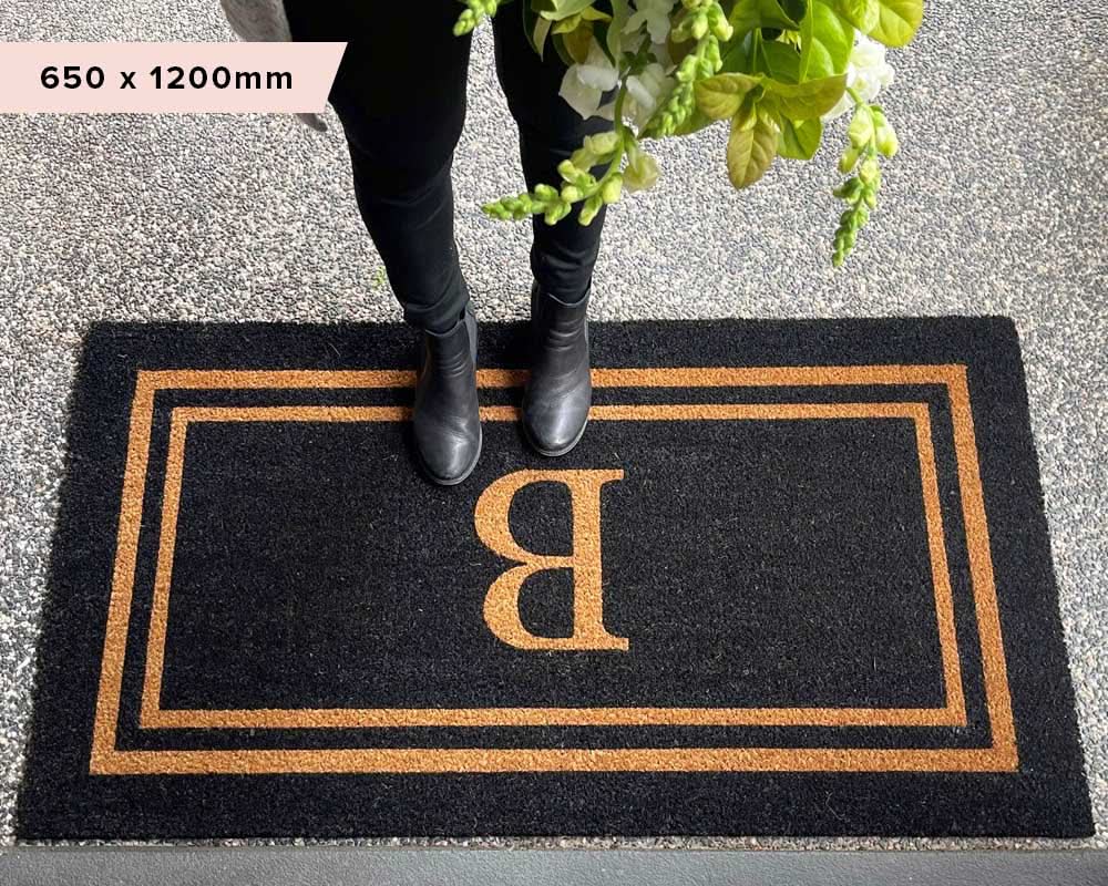 Doormat Initial Insert Black Double Border Initial Custom Doormat | Door Mates