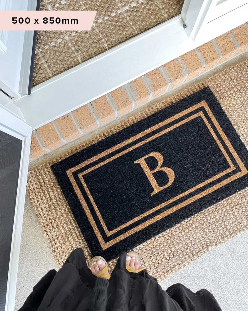 Doormat Initial Insert Black Double Border Initial Custom Doormat | Door Mates