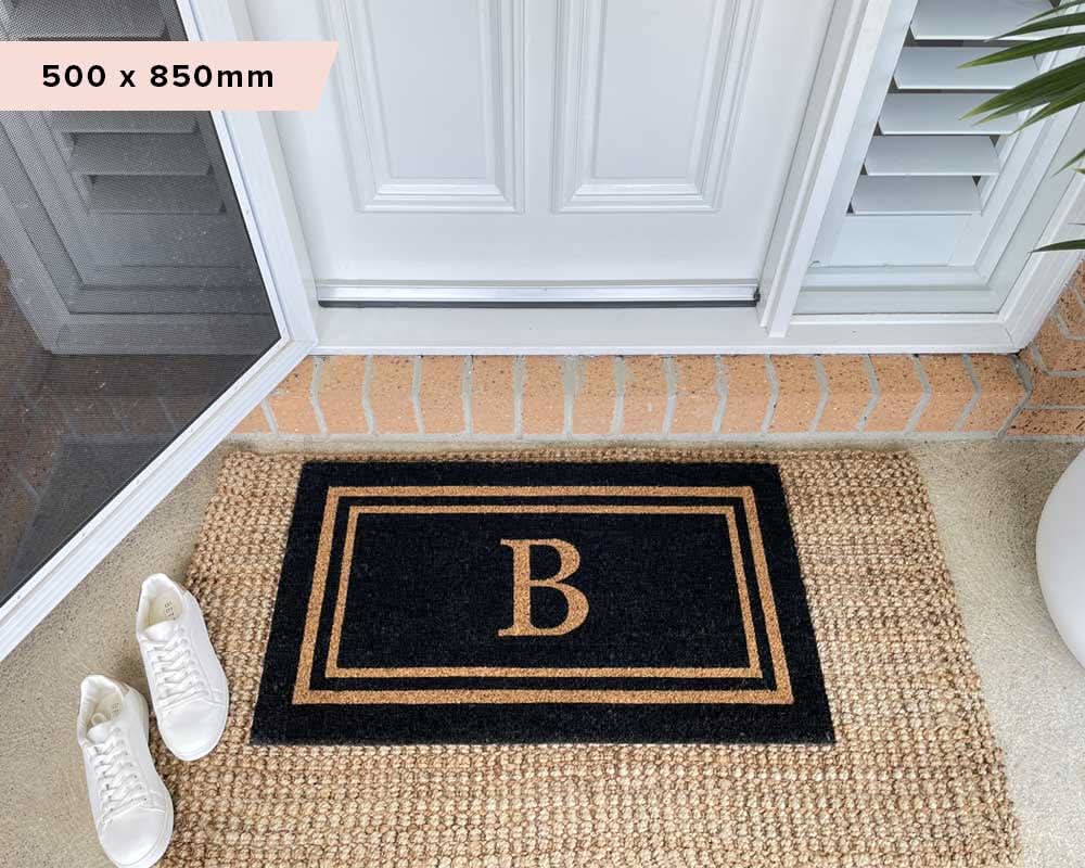 Doormat Initial Insert Black Double Border Initial Custom Doormat | Door Mates