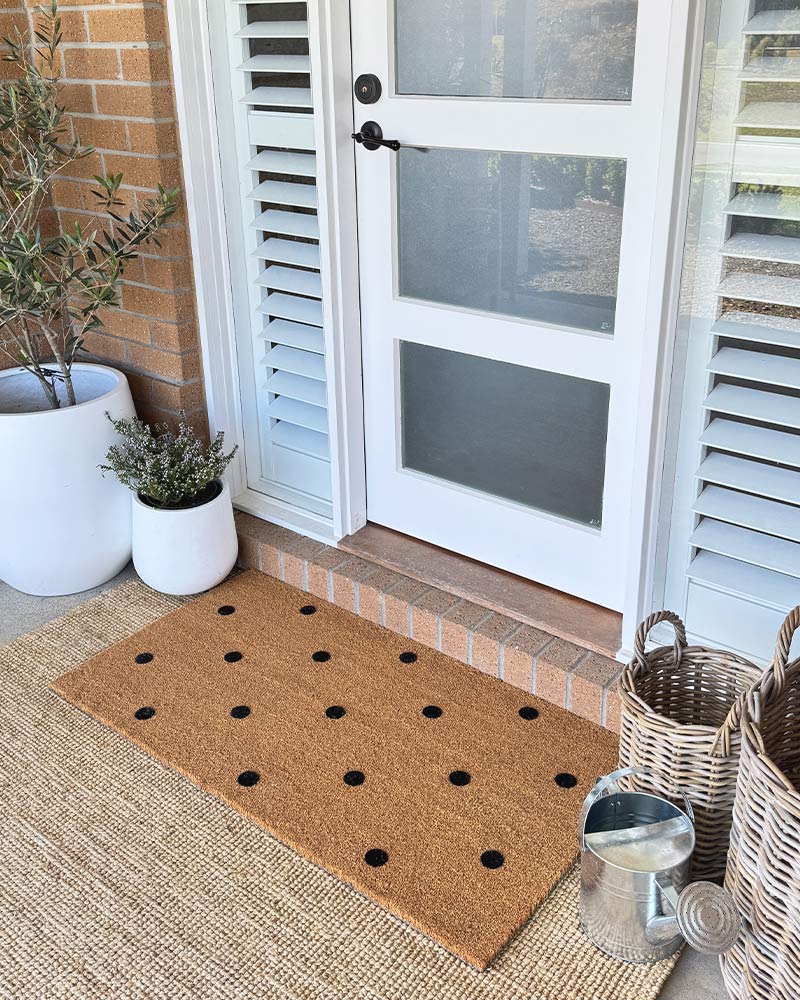 Black Polka Dot Embossed Coir Doormat