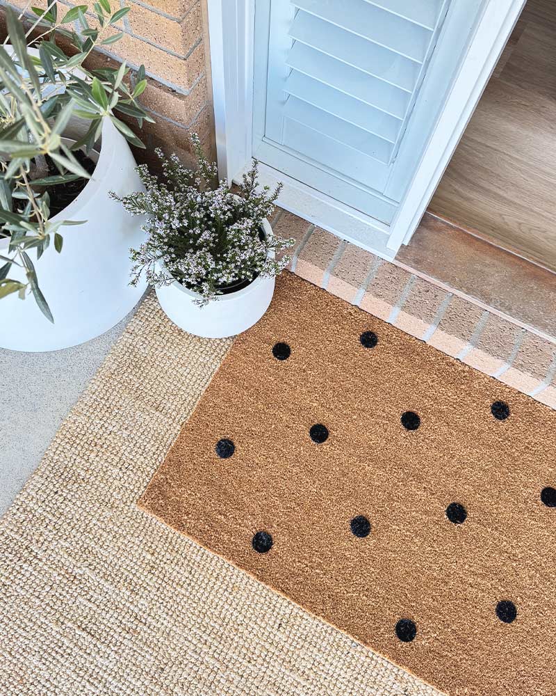 Black Polka Dot Embossed Coir Doormat