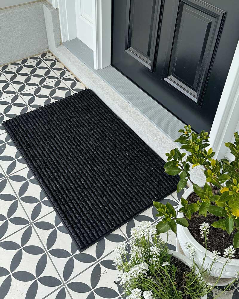 Black Durable Ribbed Doormat