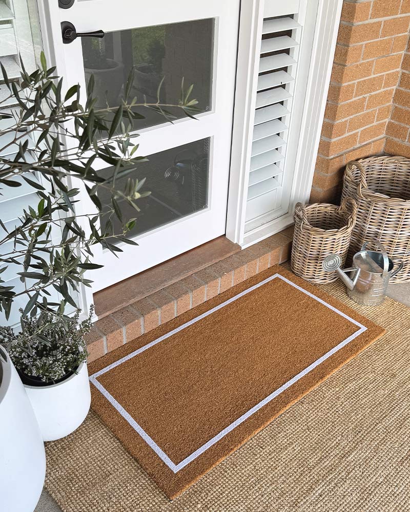 White Border Embossed Coir Doormat