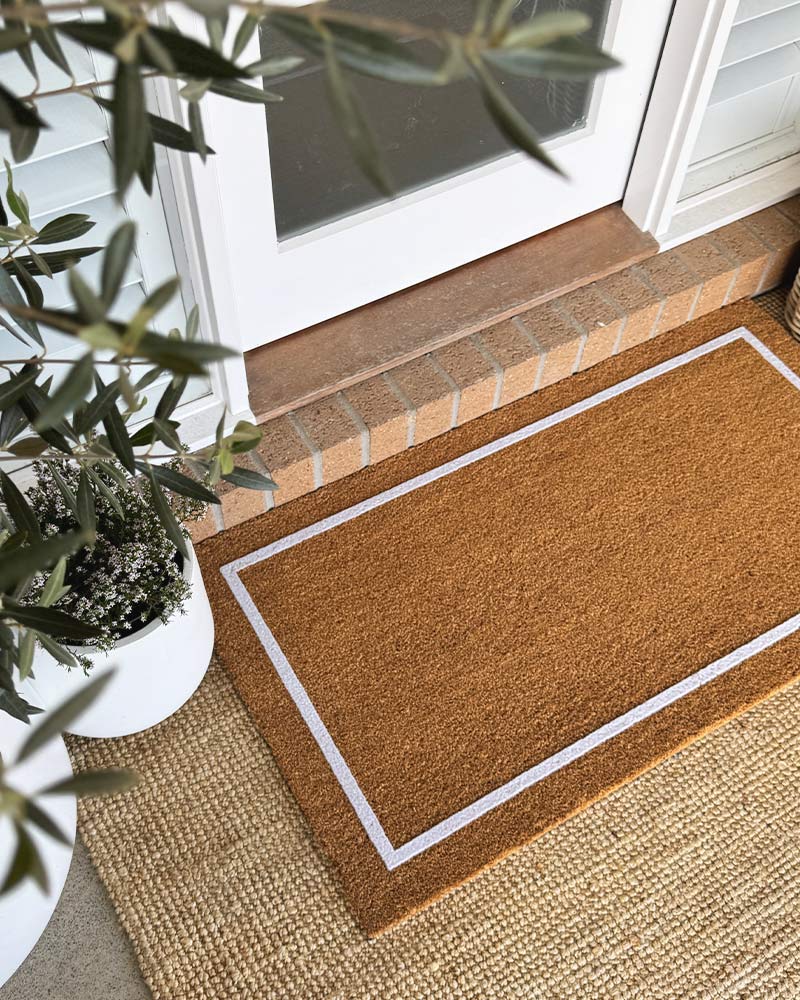 White Border Embossed Coir Doormat