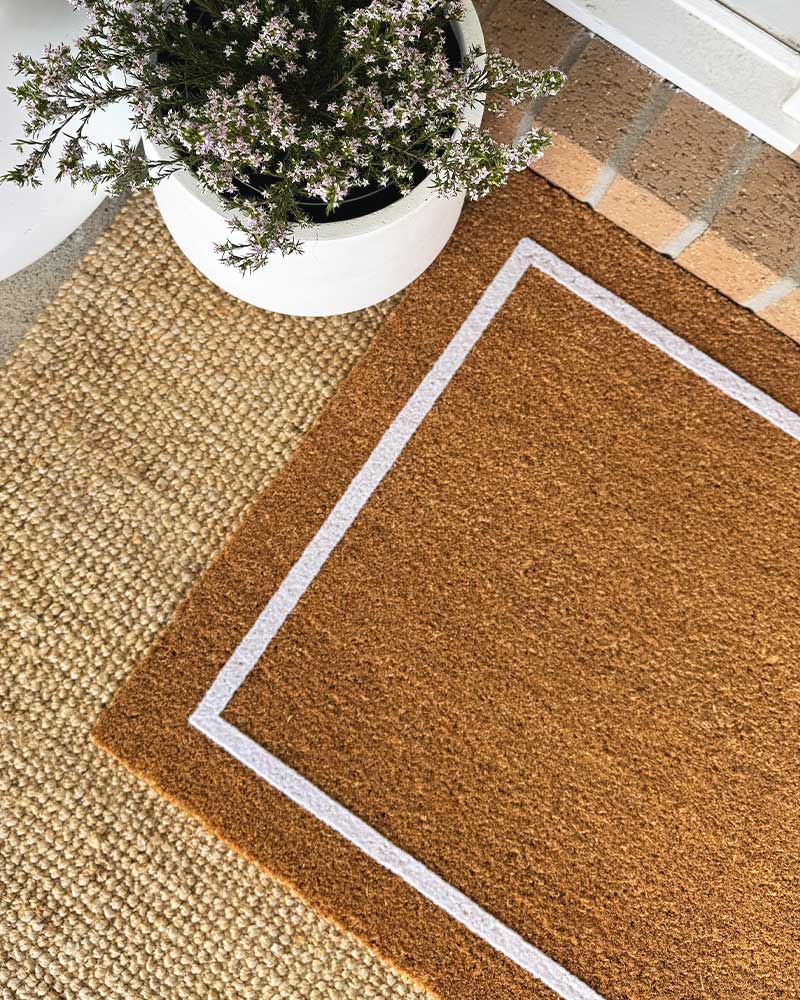 White Border Embossed Coir Doormat