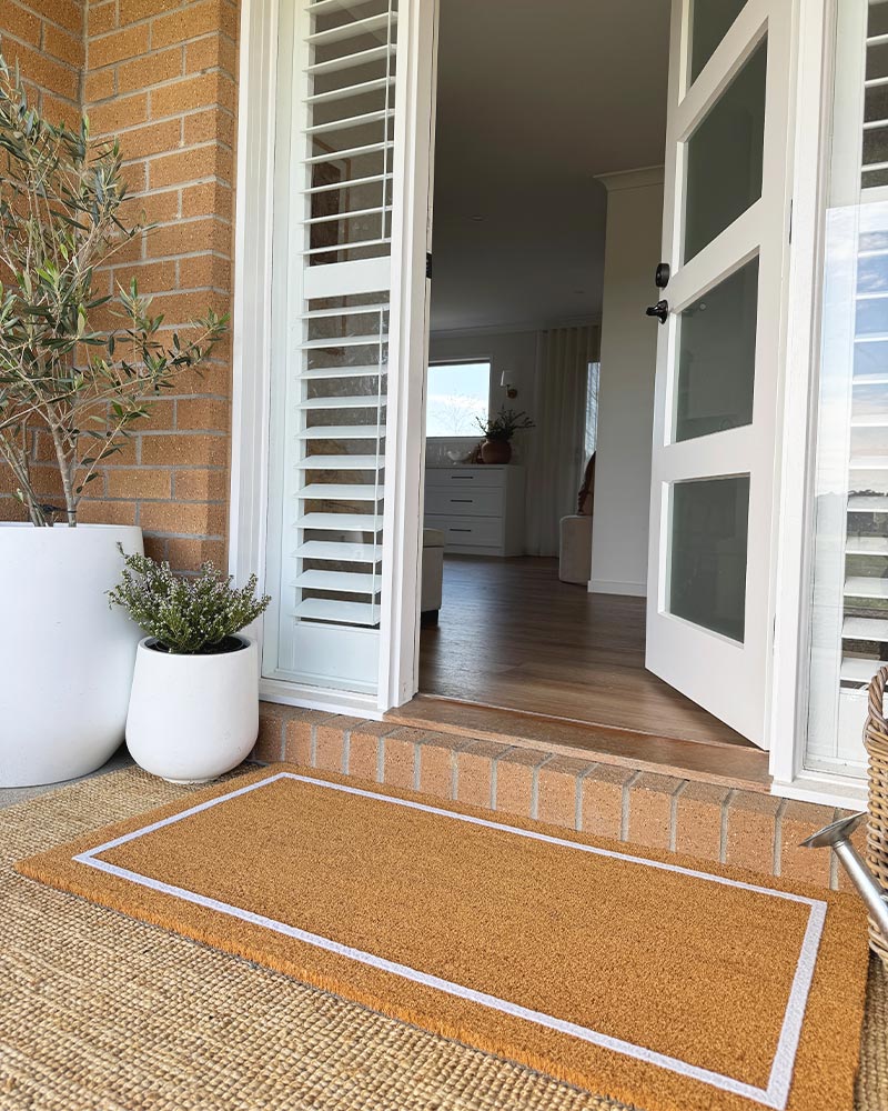 White Border Embossed Coir Doormat