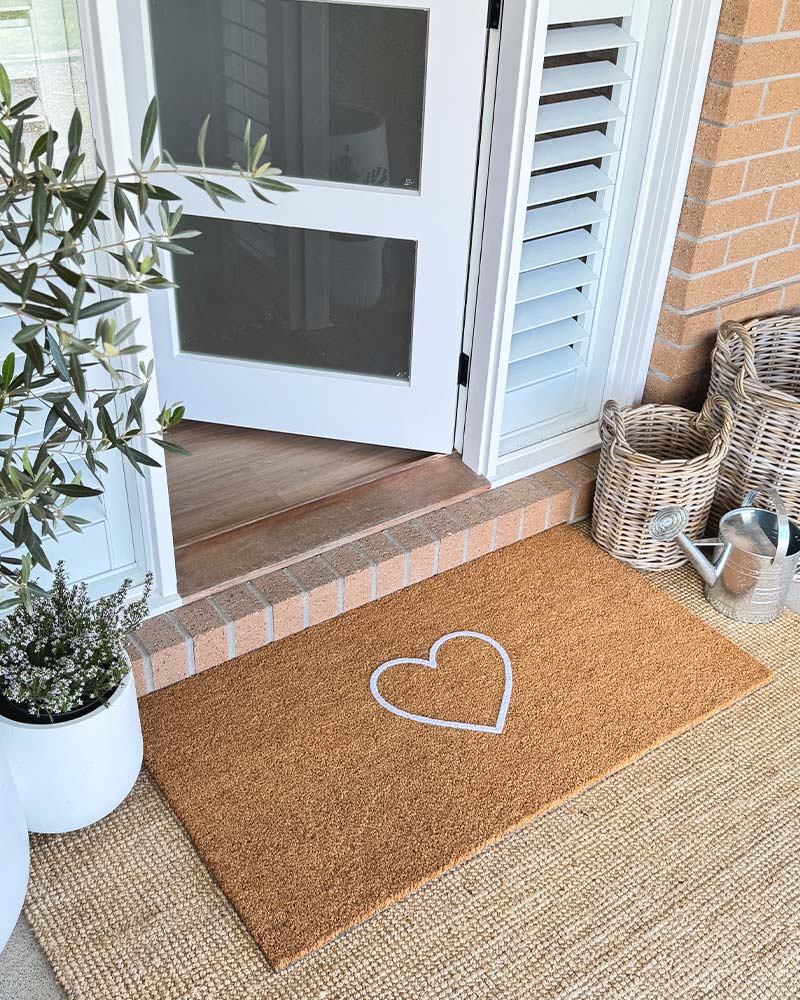 White Heart Embossed Coir Doormat