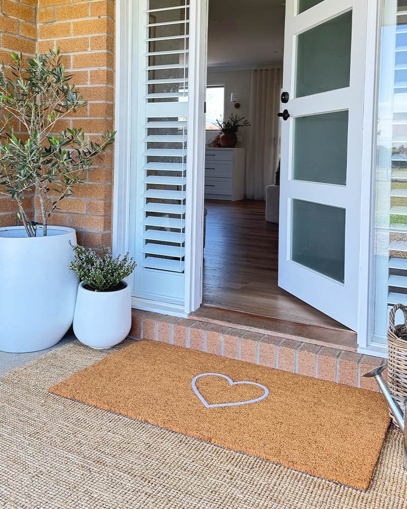 White Heart Embossed Coir Doormat