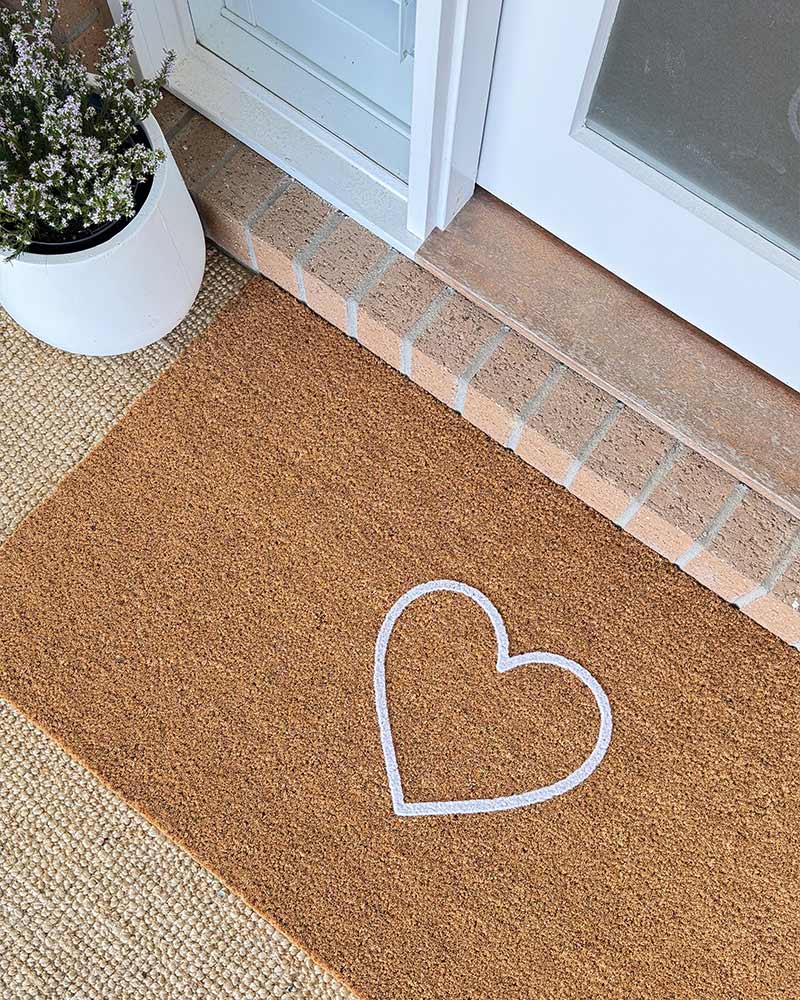 White Heart Embossed Coir Doormat