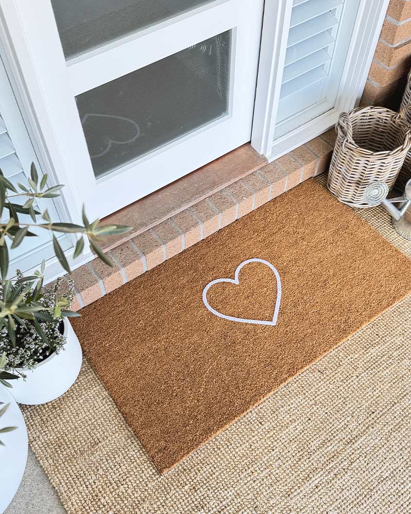 White Heart Embossed Coir Doormat