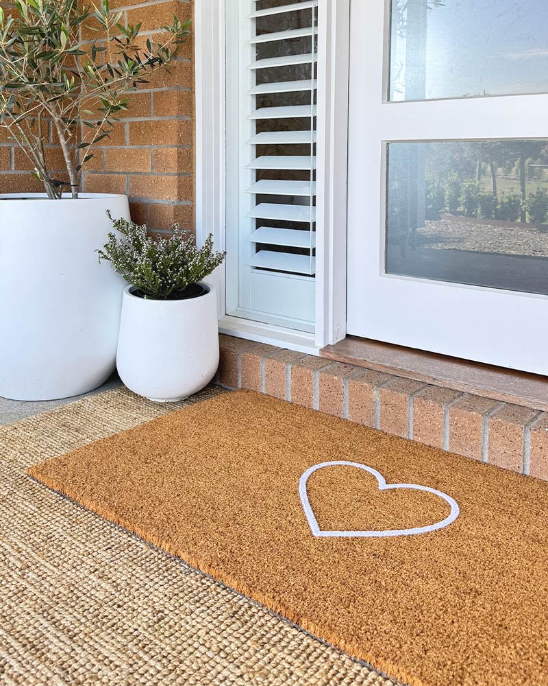 White Heart Embossed Coir Doormat