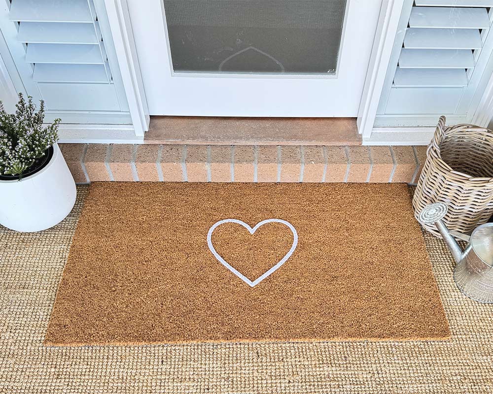 White Heart Embossed Coir Doormat