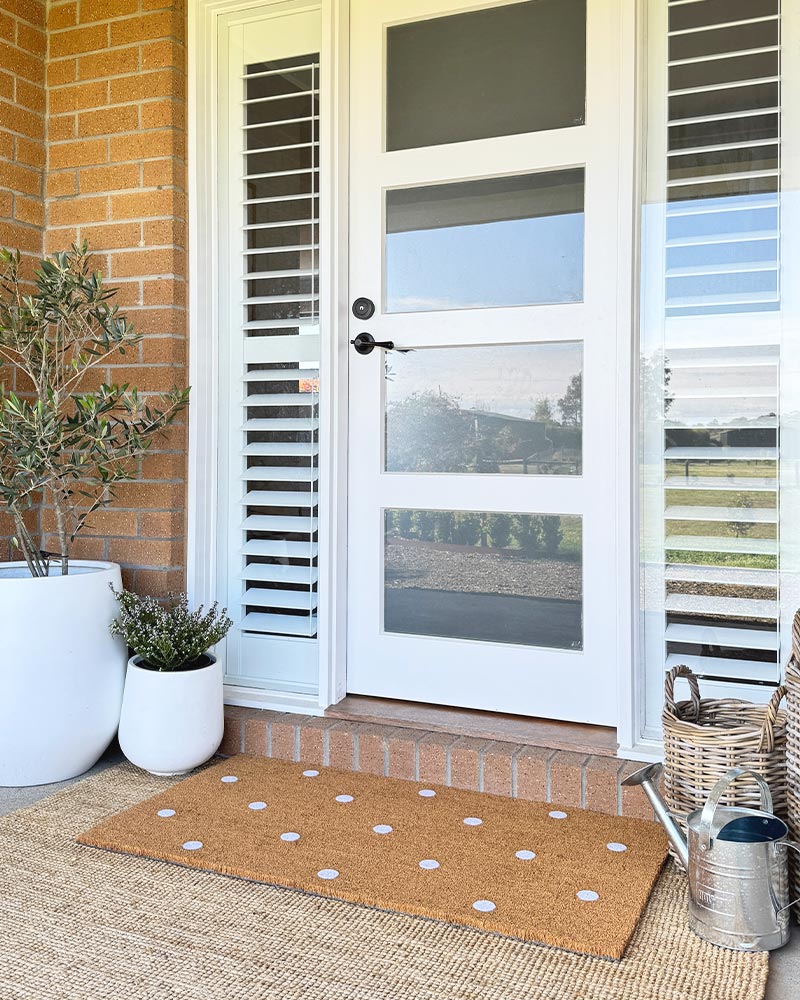 White Polka Dot Embossed Coir Doormat