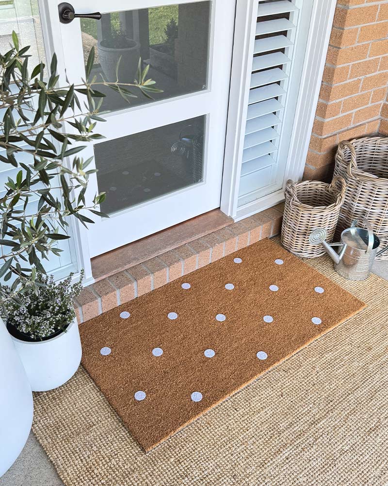 White Polka Dot Embossed Coir Doormat