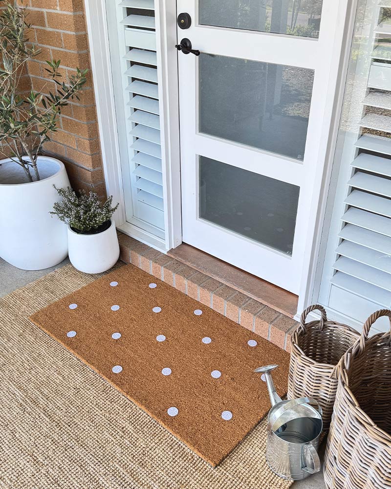White Polka Dot Embossed Coir Doormat