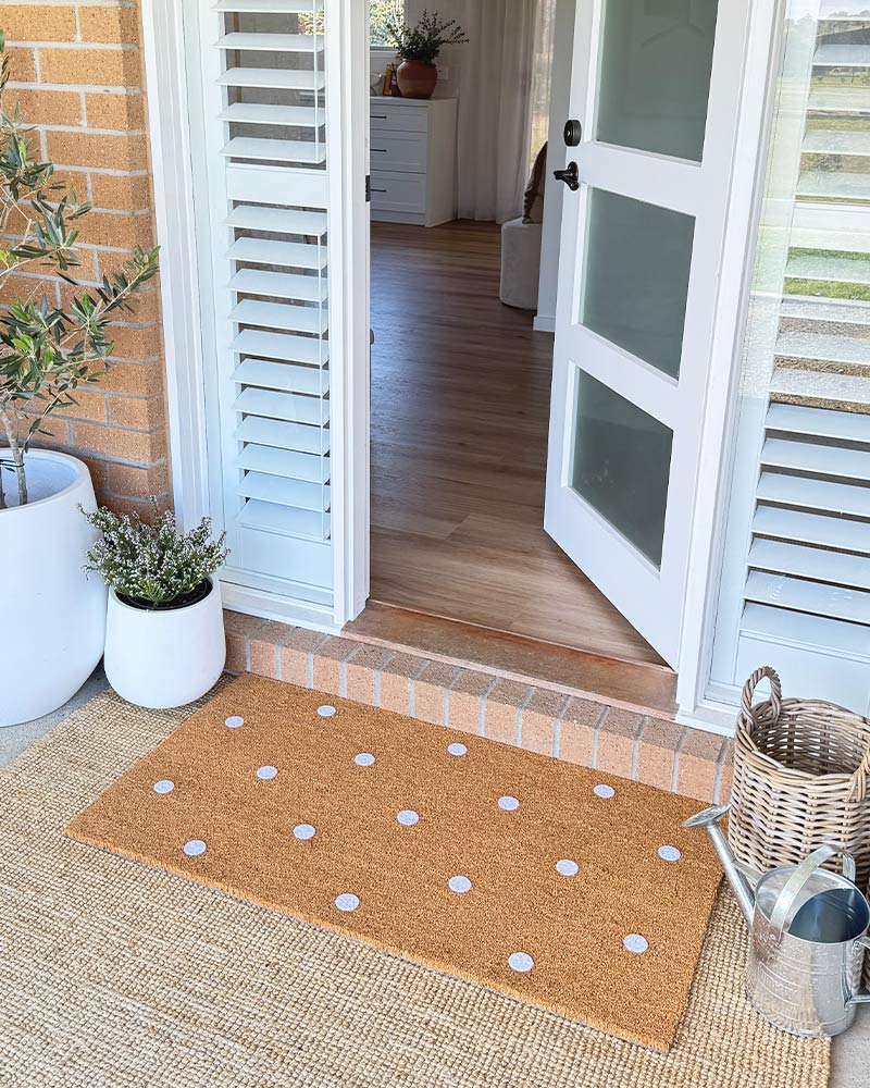 White Polka Dot Embossed Coir Doormat