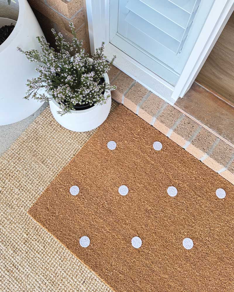 White Polka Dot Embossed Coir Doormat