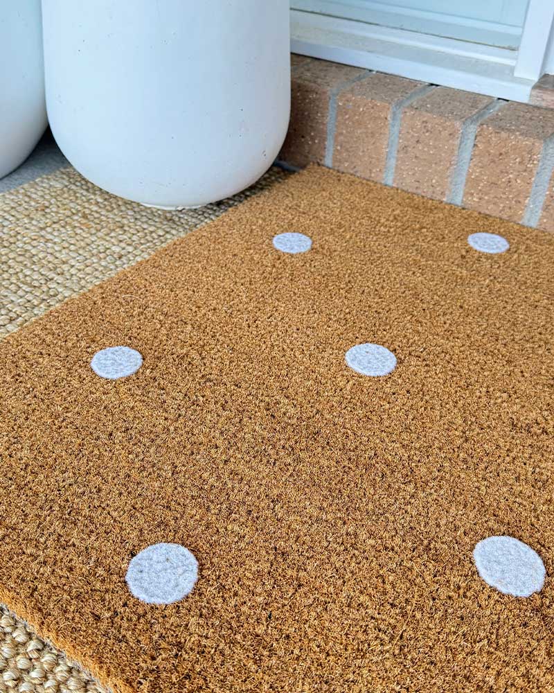 White Polka Dot Embossed Coir Doormat