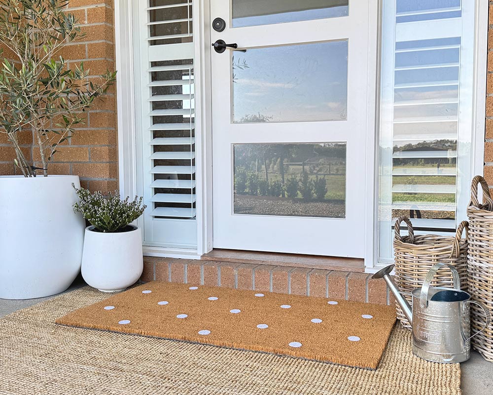 White Polka Dot Embossed Coir Doormat
