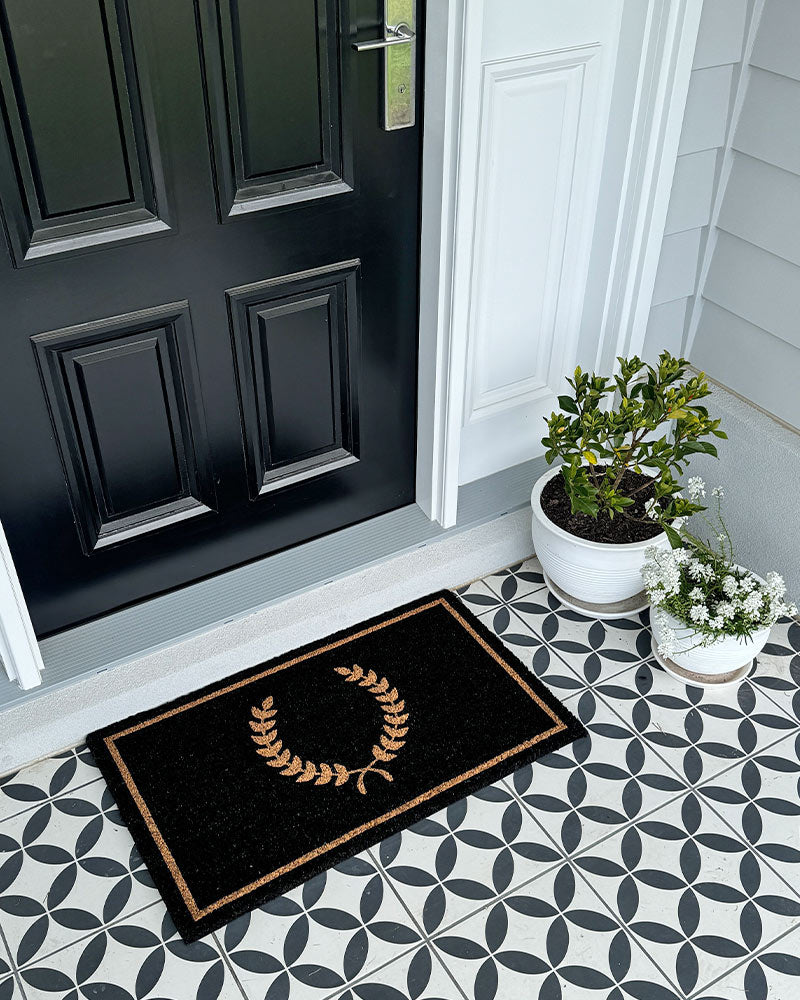 Wreath Doormat - Black Natural Painted