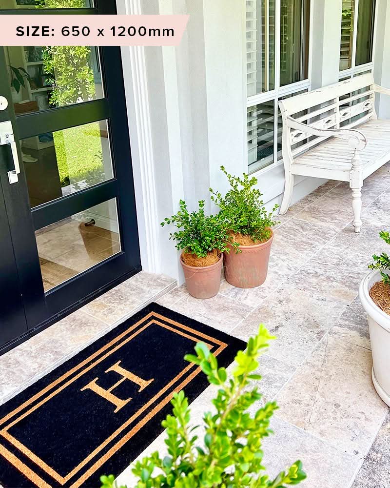 Doormat Initial Insert Black Double Border Initial Custom Doormat | Door Mates