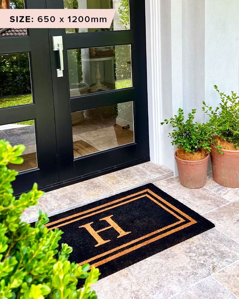 Doormat Initial Insert Black Double Border Initial Custom Doormat | Door Mates