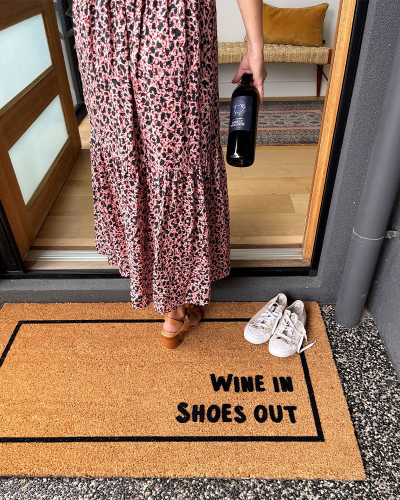Wine In Shoes Out Doormat Embossed